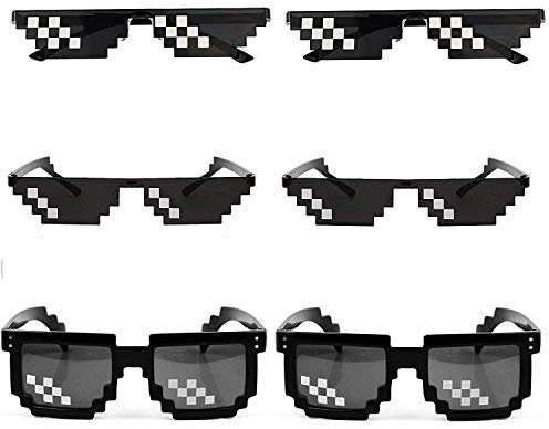 YSSHUI [6er Pack] Thug Life Sonnenbrille, Thuglife Brille für Männer Frauen Kinder Foto Requisiten 8 Bit Pixel Mosaik Glas Unisex Sonnenbrille Spielzeug - Schwarz