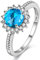 Uloveido Weißgold Überzogene Große Runde Blaue CZ Verlobungsring, Simulierte Aquamarin Hochzeit Ringe Y3522 (Blau, größe 57)