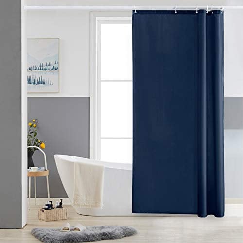 Furlinic Shower Curtain Mould Proof Resistantand Waterproof Washable Polyester Fabric Navy Bath Curtains with Weight Tape 6 Hooks for Wetroom 33x72 Inch.