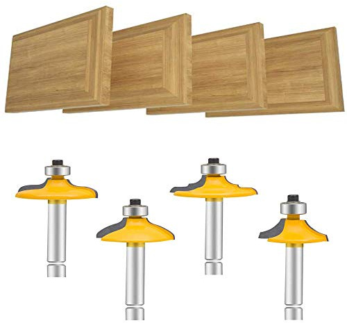 LEATBUY-TECH Router Bit Set 1/4-Inch Shank Door&Drawer Front Edging 4 PCS, Woodworking Milling Cutter Tools, Carbide CNC Router Grooving Mill Tool(1/4 Square)