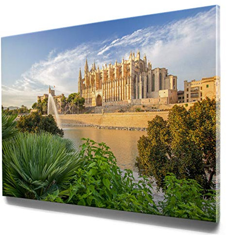 Traumhaftes Leinwandbild Insel Mallorca, Kathedrale Palma - als 90x60cm großes Wandbild. Perfekt als Hintergrund und Deko für Wohnzimmer & Schlafzimmer. Aufgespannt auf 2cm Holzrahmen