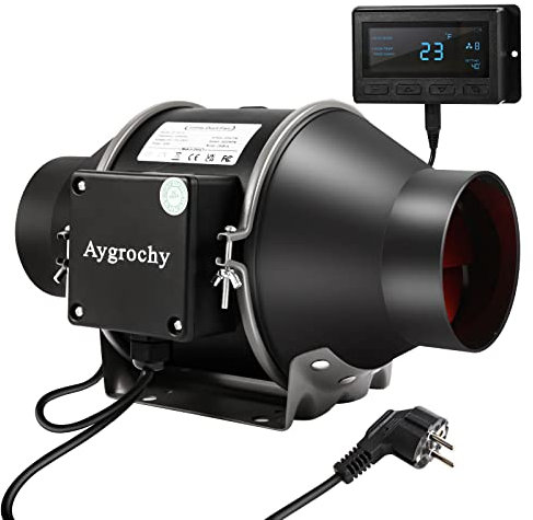 Aygrochy Quiet 6” Inline Duct Fan with Temperature Humidity Controller - Ventilation Exhaust Fan Using for Heating Cooling Booster, Grow Tents, Hydroponics,Home use Ventilation and Exhaust Blower.