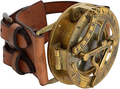 Reloj de pulsera de latón de 2.5 pulgadas con brújula y reloj de sol estilo steampunk antiguo con pulsera de cuero, colección hecha a mano, brújula de reloj solar, colección náutica, Antiguo marrón, 6