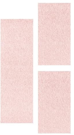 HomebyHome Einfarbige Bettumrandung Schlingen-Teppich, 3-teiliges Läufer-Set, Fußbodenheizungsgeeignet, Polypropylen mit Filzrücken Farbe: Rosa