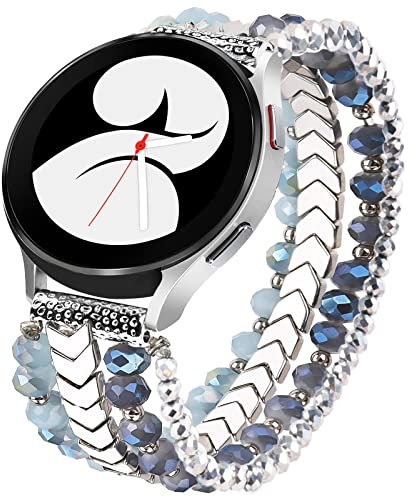 MOFREE Kompatibel mit Samsung Galaxy Watch 4 40 mm/44 mm Armband/Galaxy 5/Active 2 44 mm/Watch Classic 42 mm/46 mm, 20 mm, handgefertigt, modisch, elastisches Perlenarmband, Ersatz 5 Pro 45 mm, Blau