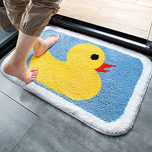 ZZDXL Badezimmerteppich Blaue Ente Duschvorleger rutschfest Badematte Saugfähig Badvorleger Gross Badteppich Mikrofaser Badteppiche Maschinenwaschbar60×90cm