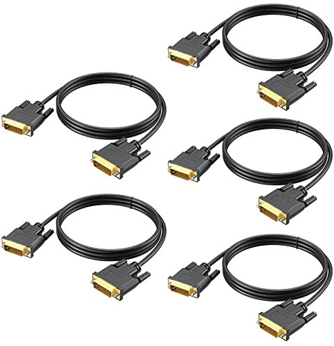 DVI to DVI Cable 6ft, 5-Pack DVI DVI-D to DVI-D (24+1) Dual Link Cable for Computer, Laptop, Monitor, TV, Projector (2M, 5)