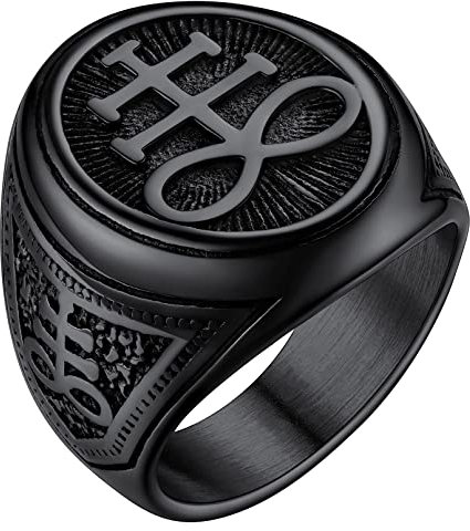 FaithHeart Herren Jungen Bandring Punk Gotik Statementring Siegel von Satan Bandring Schwarz Punk Leviathan Siegelring Partnerring Freundschaftsring
