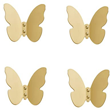 ASXSY Handtuchhaken Gebürstetes Gold Schmetterling Kleiderhaken Wandhaken Hakenleiste Messing Mantelhaken, Garderobenhaken für Küche, Büro, Bad, Schraubmontage,4 Pack