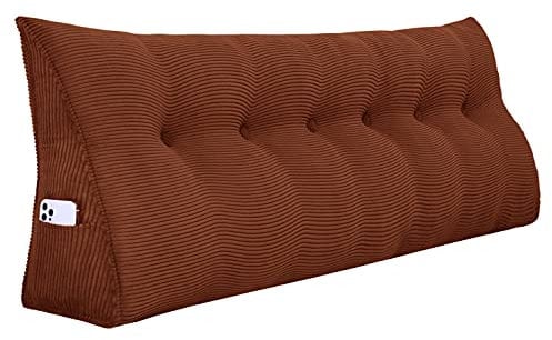 VERCART Rückenkissen Keilkissen Rückenlehne Kissen für Bett Sofa Kopfteil Gepolstert Bettkissen Wandkissen Sofakissen Groß Rueckenkissen Couchkissen Dekokissen Kordsamt Braun 180cm
