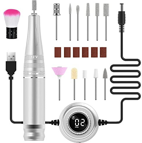 EULEX Fresa per Unghie, 35000 giri/min Velocità Regolabile,11 in 1 Portatile kit Manicure e Pedicure Elettrico, per pedicure manicure set per gel acrilico callo rimozione (argento)