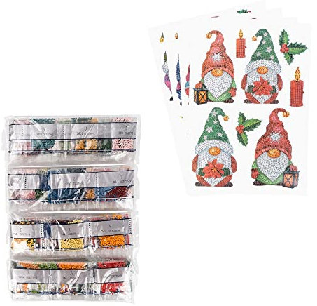 Ideen mit Herz Diamond Painting Sticker | 4 Bogen in DIN A4 | Aufkleber einzeln abziehbar | inkl. Schmucksteine (Winter Wichtel)