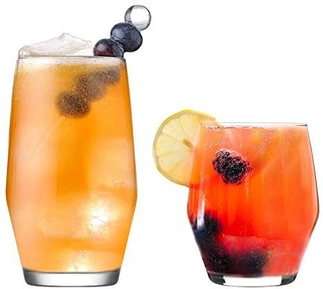 LAV 12pc Clear Ella Glassware Set - Mixed Glass Highball Cocktail Gin Glasses and Water Whiskey Drinking Tumblers