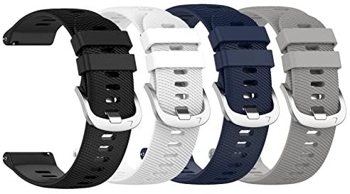 Yoktburu Armband Kompatibel mit Garmin Forerunner 255S/vivoactive 4S/vivomove 3S/Venu 2S, 18mm Einstellbar Silikon Armbänder Ersatzarmband für Damen Herren (schwarz+weiß+blau+grau)