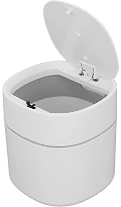 Natudeco Desktop-Mülleimer, Tischmülleimer Mit Deckel kleiner Abfallkorb, Müllaufbewahrung, Reinigungsdose mit Deckel 13×14cm für Couchtisch, Schminktisch, Arbeitsplatte(Weiß)