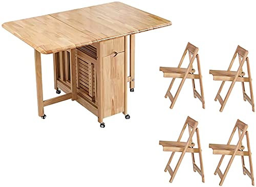 MOOZLE Mesa Plegable de Hojas abatibles con Ruedas, Juego de sillas y Comedor de Cocina de Madera para 2 a 4, Mesa de Ordenador para la Cocina de la Oficina en casa