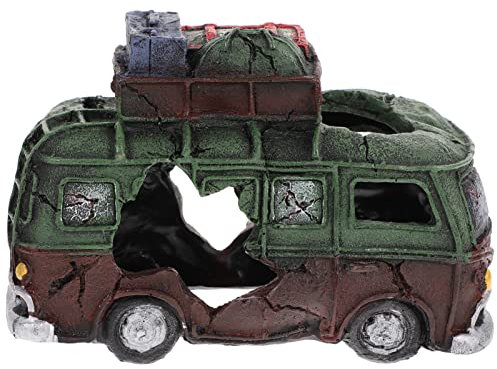 DOITOOL Autodekoration Aquarium Autowrack Dekorationen Aquarium Harz Bus Ornament Fischversteck Höhle Für Süßwasser Salzwasser Aquarium Betta Fisch Dekorationen Auto-