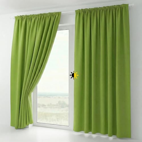 BEAUTEX 2er Set Kräuselband Verdunkelungsvorhang mit U-Band, Gardinen abdunkelnd und Blickdicht (B=140 cm, H=225 cm, Apfelgrün)