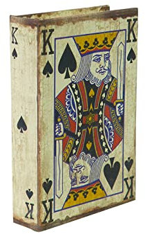 Biscottini Scatola porta carte da gioco in legno 15x10x4 cm | Scatola carte da gioco rivestita in stoffa ed anticata | scatola con mazzo di carte