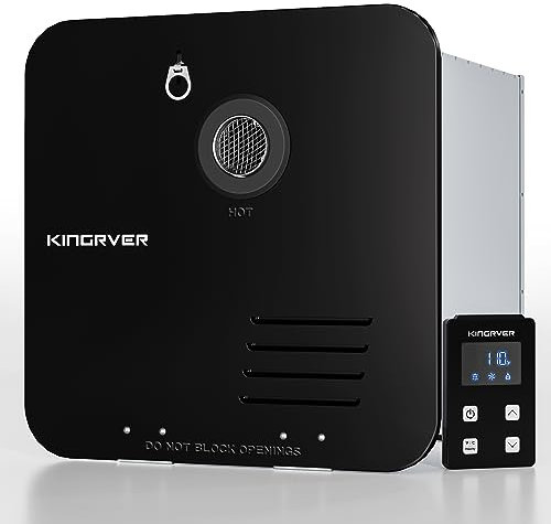 KINGRVER - Scaldabagno senza serbatoio per camper, 42.000 BTU 2,2 GPM, scaldabagno on demand con porta nera e telecomando, facile installazione, nero