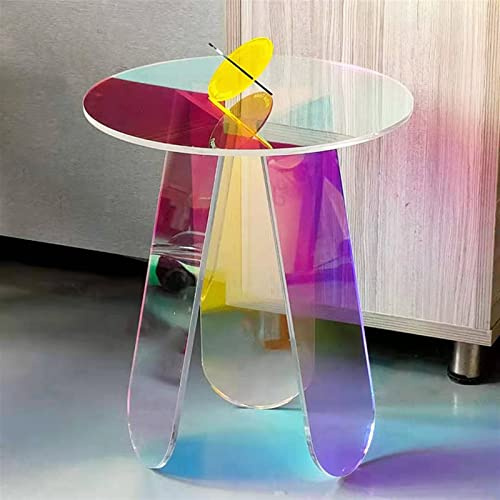 Vnook Runder bunter Acryl-Couchtisch, runder Tisch in Acrylfarbe, Kleiner Tisch, der in verschiedenen Winkeln unterschiedliche Farbeffekte widerspiegelt. (Size : 45 * 47cm)
