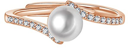 Rubu22a Anello di perle con diamanti Bigiotteria semplice accessori popolari set di riccioli opere raccolte, oro rosa, misura unica, Più semplice