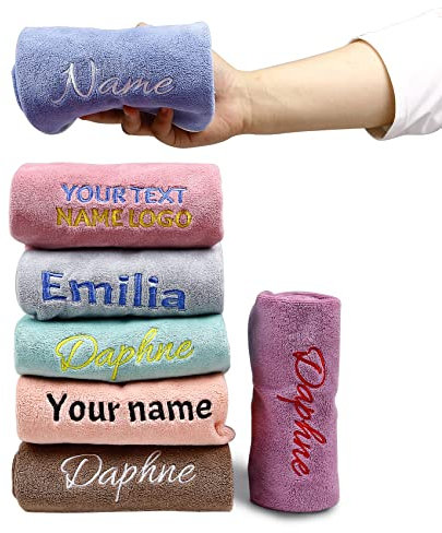 Q&K Handtuch Personalisiert, Handtuch mit Namen Bestickt, Mikrofaser Handtuch, Handtuch Personalisiert mit Name, Personalisierte Geschenke, 75x35cm Handtücher für Badezimmer, Reisen, Geburtstag