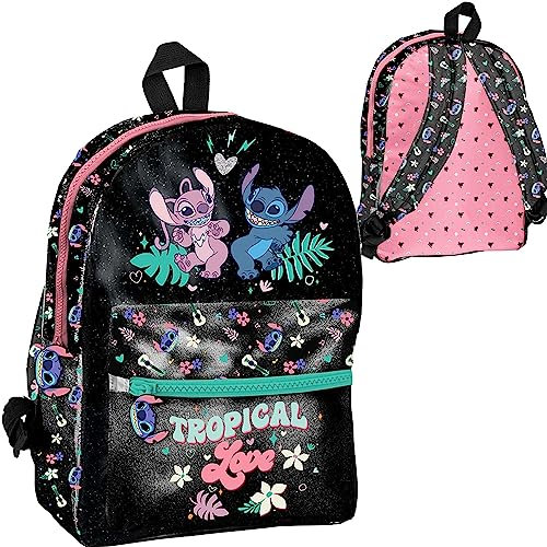 PASO Stitch Tropical Love Small Nursery Backpack, Black and Pink
