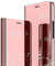 NEINEI Coque pour iPhone 15,Étui Housse Transparente Intelligente Placage Miroiter Antichoc Coque avec Fonction de Standing,PC/PU Phone Flip Cover Case,Or Rose