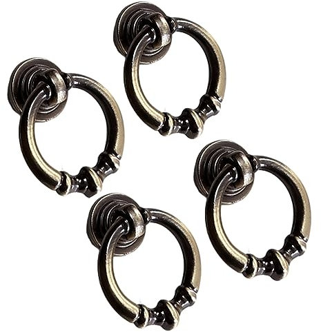 Xisakaca Tiradores de anillo de bronce antiguo, 4 anillos redondos de cajón de un solo agujero con tornillos para armario, tocador, armario, cocina, dormitorio, decoración de muebles