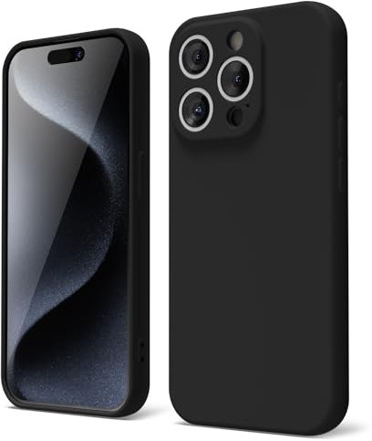 oakxco for iPhone 15 Pro Phone Case Liquid Silicone, Thin Slim Soft Rubber Gel TPU Plain Simple Cover for Women Girl Cute, Matte Solid Color,Black