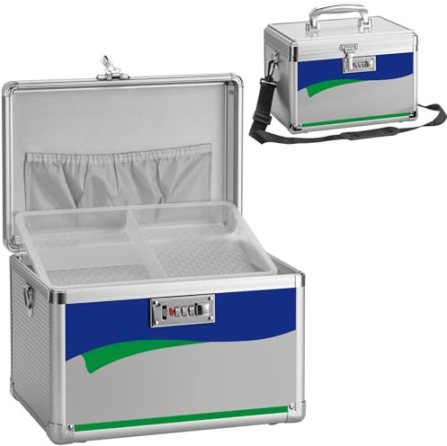 GODLONSEN Abschließbare Medizinbox, 28.4 x 19.3 x 19.3 cm, Sichere Zahlenschloss Box, Erste Hilfe Sicher Medikamenten Aufbewahrungsbox für Haus Schule Krankenhaus (Silber, Mittel)