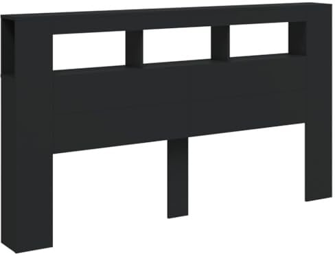 vidaXL Tête de Lit à LED, Panneau avec Rangement, Accessoire de Lit, Tête de Cadre de Lit Chambre, Noir 180x18,5x103,5 cm Bois d'Ingénierie