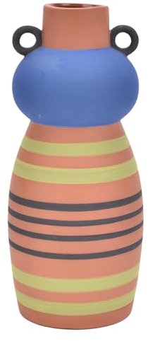 ROCKING GIFTS Keramikvase mit Ethnomalerei, Dekorative Vase aus braunem Steingut, handgefertigte Ethno-Ornamente, 28 cm
