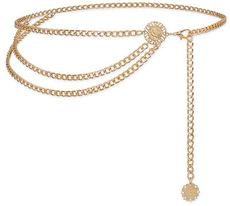 KSJEHW Mehrschichtiger Taillenkettengürtel Damen Verstellbare Body Link Gürtel für Jeanskleider(Gold)