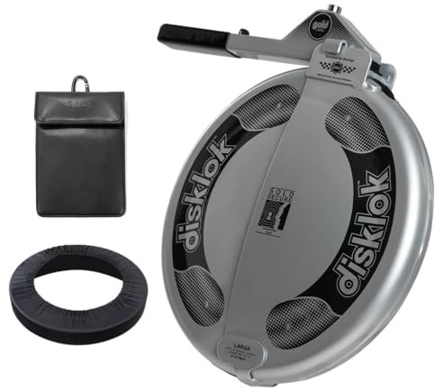 Disklok Gold Security Edition Combo Pack Car Steering Wheel Full Cover Anti-Angle Grinder Anti-Theft Lock Police Approved Inc. Cover & Large RFID Pouch (Silver, Small 35cm - 39cm)
