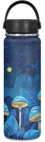 Flashideas Blue Mushroom Insulated water bottles 24 hr cold & 12 hr hot condensation Pro Grade Stainless Steel Leak Proof Double Walled Thermo Mug