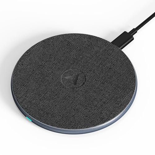 AGPTEK Wireless Charger, 15 W Qi Kabelloses Ladegerät, kompatibel mit iPhone 15/14/13/12/11, für Samsung S24/S23/S22/S21/S20/Z Flip 3/4/5/Google Pixel 5/6/7/8, Anti-Rutsch, Leder Schwarz