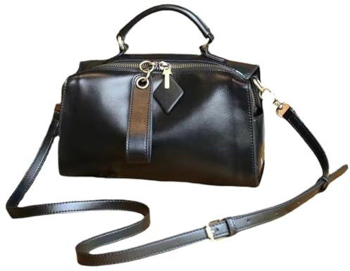 Damen Leder Handtaschen Schultertasche, Stilvoll Henkeltasche Umhängetaschen mit Schultergurte in zwei Stilen, Elegant Boston Crossbody Bag Top Griff Große Kapazität Retro Tasche