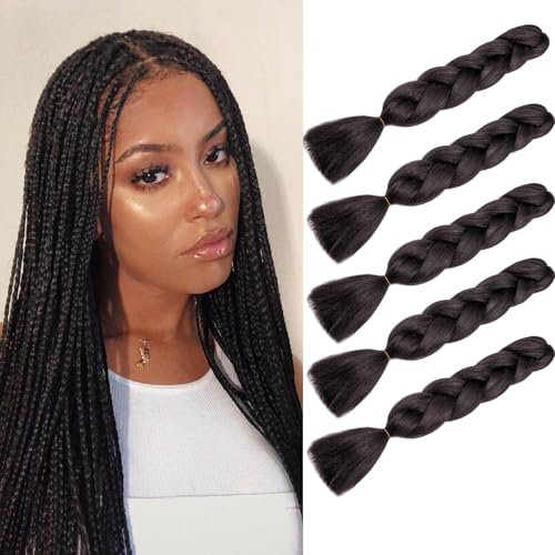 Dcbaboo Braids Extensions Kunsthaar zum Einflechten 5 Stücke Ombre Braiding Hair Kanekalon Haare zum Einflechten Haarverlängerung Zöpfe Afro Box Braids Flechten 500g, Dunkelbraun