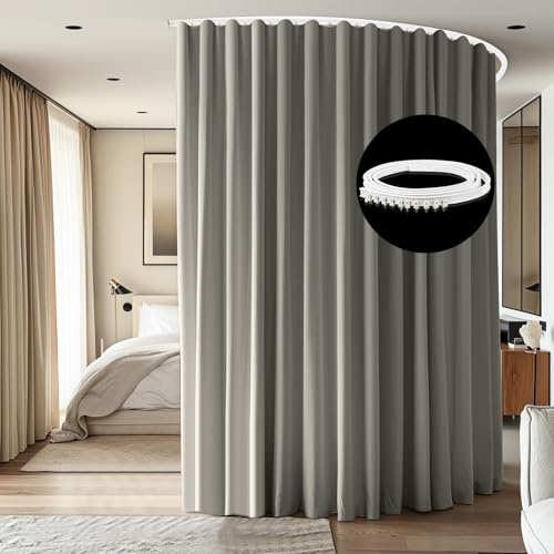 cbsroro Raumteiler, Deckenmontage, Schienensets, extra breit, Verdunkelungsvorhang, Flexible Schienen für Schlafzimmer, Privatsphäre, Trennwand, 1 Paneel, hellgrauer Vorhang und weiße Schiene, B 22 x
