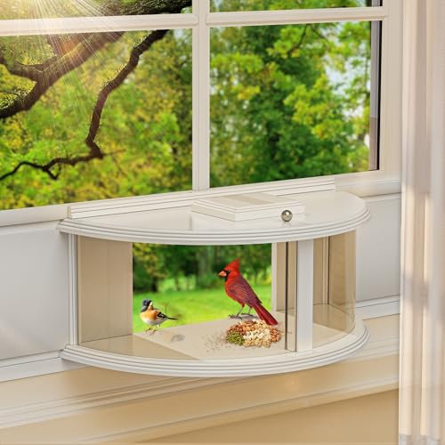 Window Bird Feeder for Viewing, 180° Extra Large Capacity Clear View Window Tray Bird Feeder, Fits Windows 31-41 Wide, Durable, Elegant, Window Bird Feeder Inside House - Best Gifts for Bird Lovers