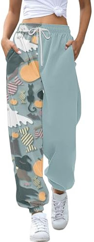 Generisch Angebot des Tages Jogginghose Damen Baggy Halloween Hose Freizeithose Hohe Taille Sporthose Trainingshose Jogger Pant Sweatpants Mit Taschen Black Friday Angebote 2024 Damenmode