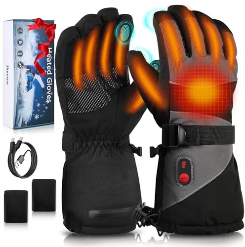 Jkevow Beheizbare Handschuhe für Herren Damen, Beheizte Handschuhe mit 5V 5000mAh Wiederaufladbarer Akku, 3 Heiztemperatur Einstellbare Motorradhandschuhe für Radfahren, Wandern, Skifahren