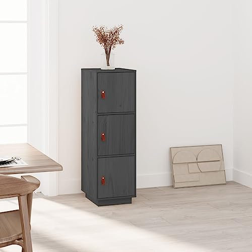 puraday Highboard Wohnzimmer Sideboard Grau 34x40x108,5 cm Massivholz Kiefer Mehrzweckschrank Robuster Rahmen Haushaltsschrank Klassisches Vorratsschrank für Esszimmer Klassisches