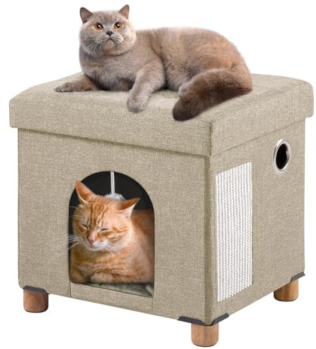 BRIAN & DANY BRIAN & DANY Faltbare Katzenhöhle Große Katzen, Katzenhaus Höhle für Katzen mit Kratzbrett und Spielball, Sitztruhe Sitzhocker Fußhocker mit Holzfüßen 37 x 31.8 x 36 cm