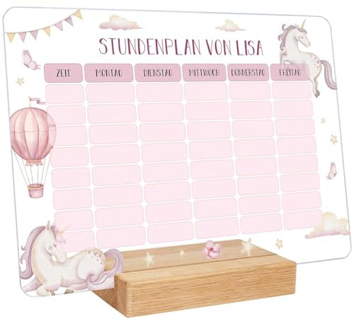 GRAVURZEILE Personalisierter Stundenplan - Einhorn mit Namen - Abwischbarer Wochenplaner für Kinder inkl. Stift - Geschenk für die Schultüte zum Schulanfang Einschulung - Farbe: Einhorn
