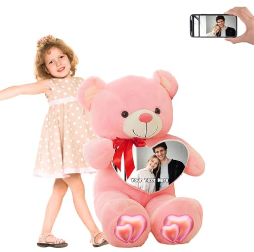 FAHOXUMR 62cm à 128cm Nounours Geant Personnalisé Cadeau Personnalisé pour Elle, Ours en Peluche Géant Personnalisé Cadeau d'anniversaire Nounours Géante Valentin