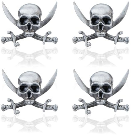 SUPERFINDINGS 4 Stück Gothic Totenkopf Brosche Punk Style Skelett Brosche Retro Doppel Messer Skelett Brosche Legierung Totenkopf Abzeichen Pin Halloween Kostüm Dekor