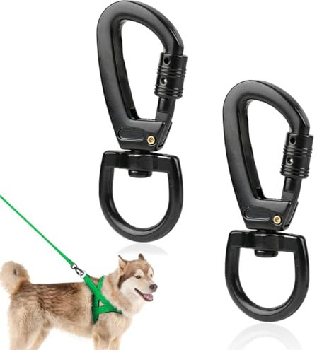 SGERUFZ 2 Pcs Moschettone Girevole per Guinzaglio Cani Chiavi Acciaio Inox Doppio Moschettone Moschettone a Scatto (Piccolo) (Nero)